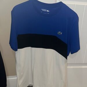 Lacoste Men's Blue and White Colorblock Shirt